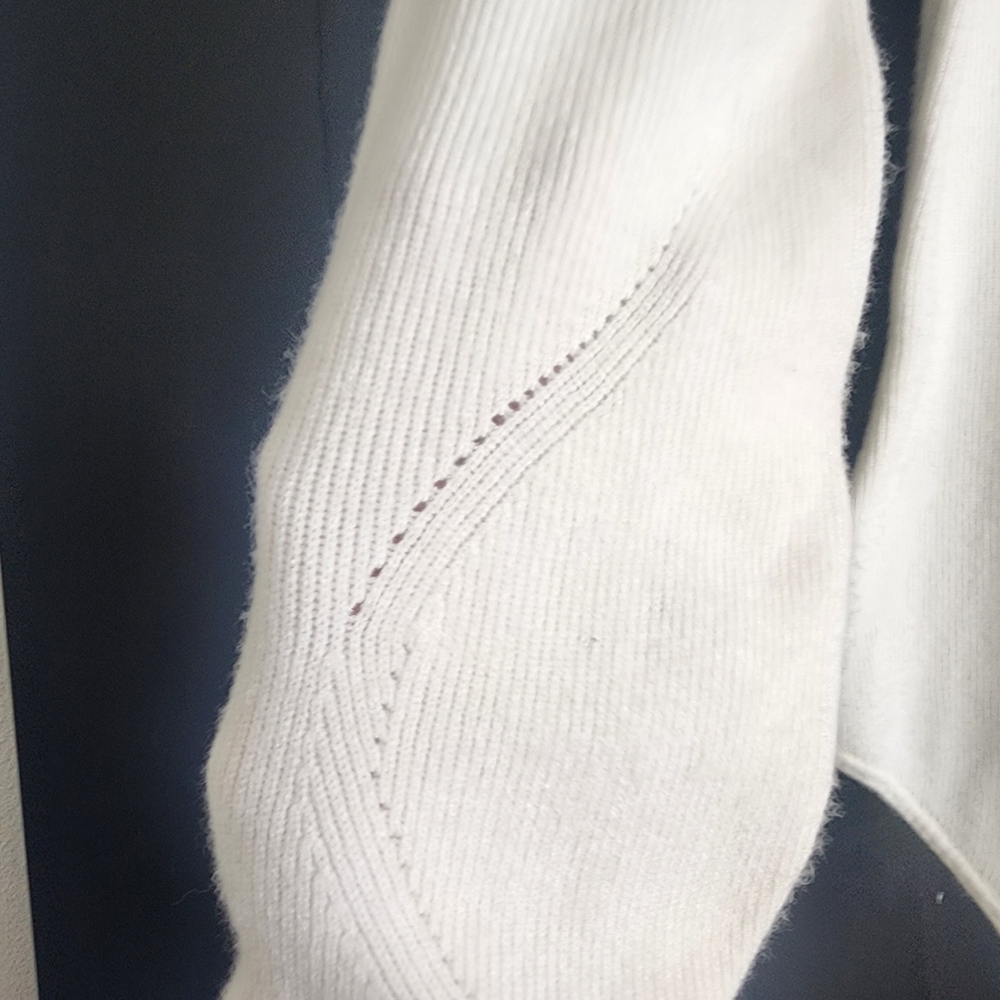 Abercrombie & Fitch Ribbed V-Neck Sweater Balloon Sleeve Bodysuit Small White - Picture 8 of 12